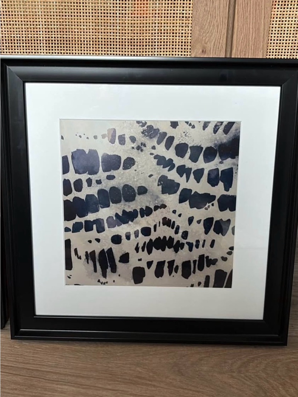 Set of 2 - Abstract Black Navy Blue White Framed Art Print - Modern Home Decor - Picture 2 of 3